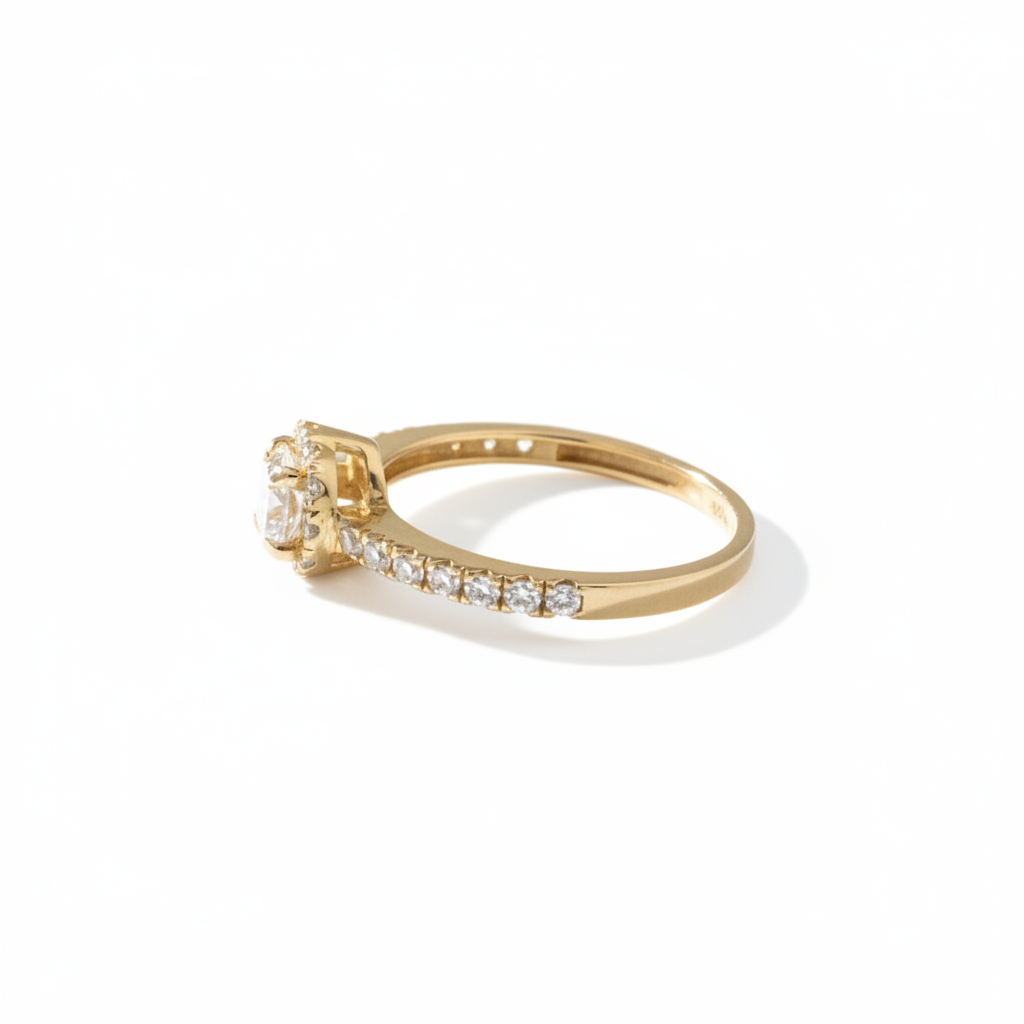 Zirkonia Verlobungsring aus 585 Gelbgold mit seitlichem Steinbesatz
