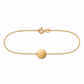 Zartes Ankerarmband aus 585 Gelbgold mit runder, hochglanzpolierter Gravurplatte und Federringverschluss in Frontansicht.