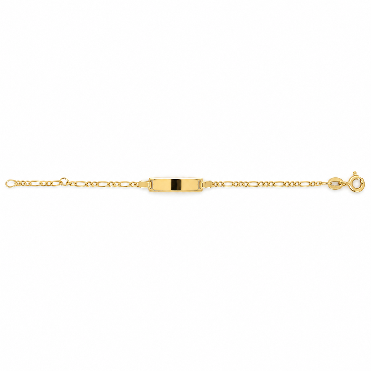 Babyarmband 585 Gold mit Gravurplatte und klassischer Figarokette 