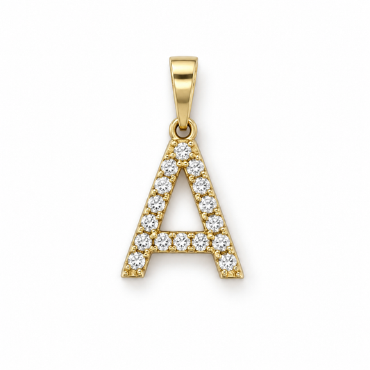 Buchstaben-Anhänger A aus 585 Gelbgold mit Zirkoniabesatz