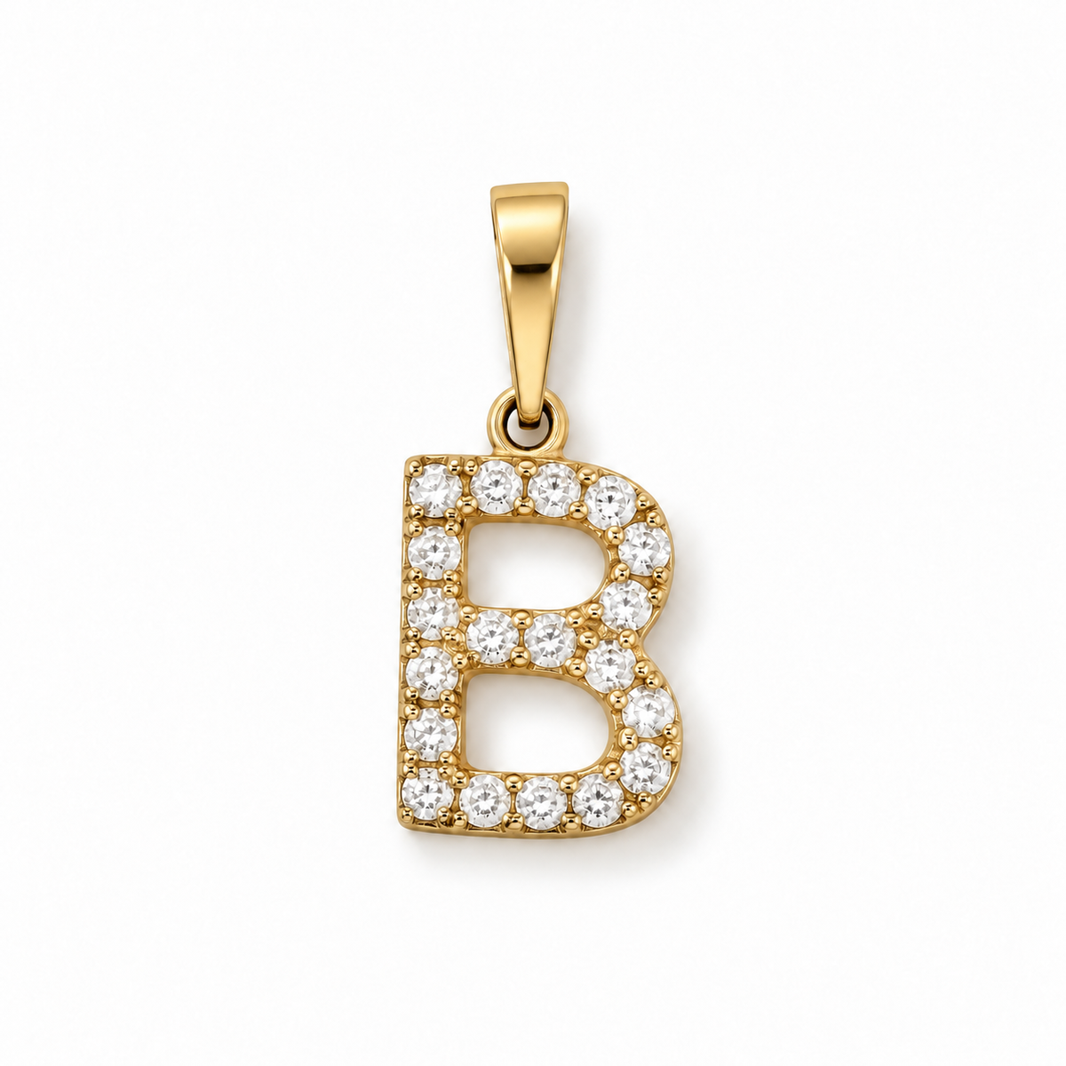 Buchstaben-Anhänger B aus 585 Gelbgold mit Zirkonia