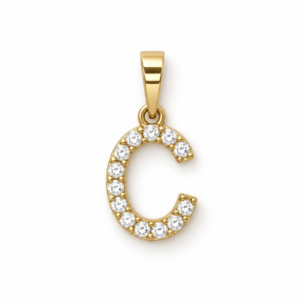 Buchstaben-Anhänger C aus 585 Gelbgold mit Zirkoniabesatz.