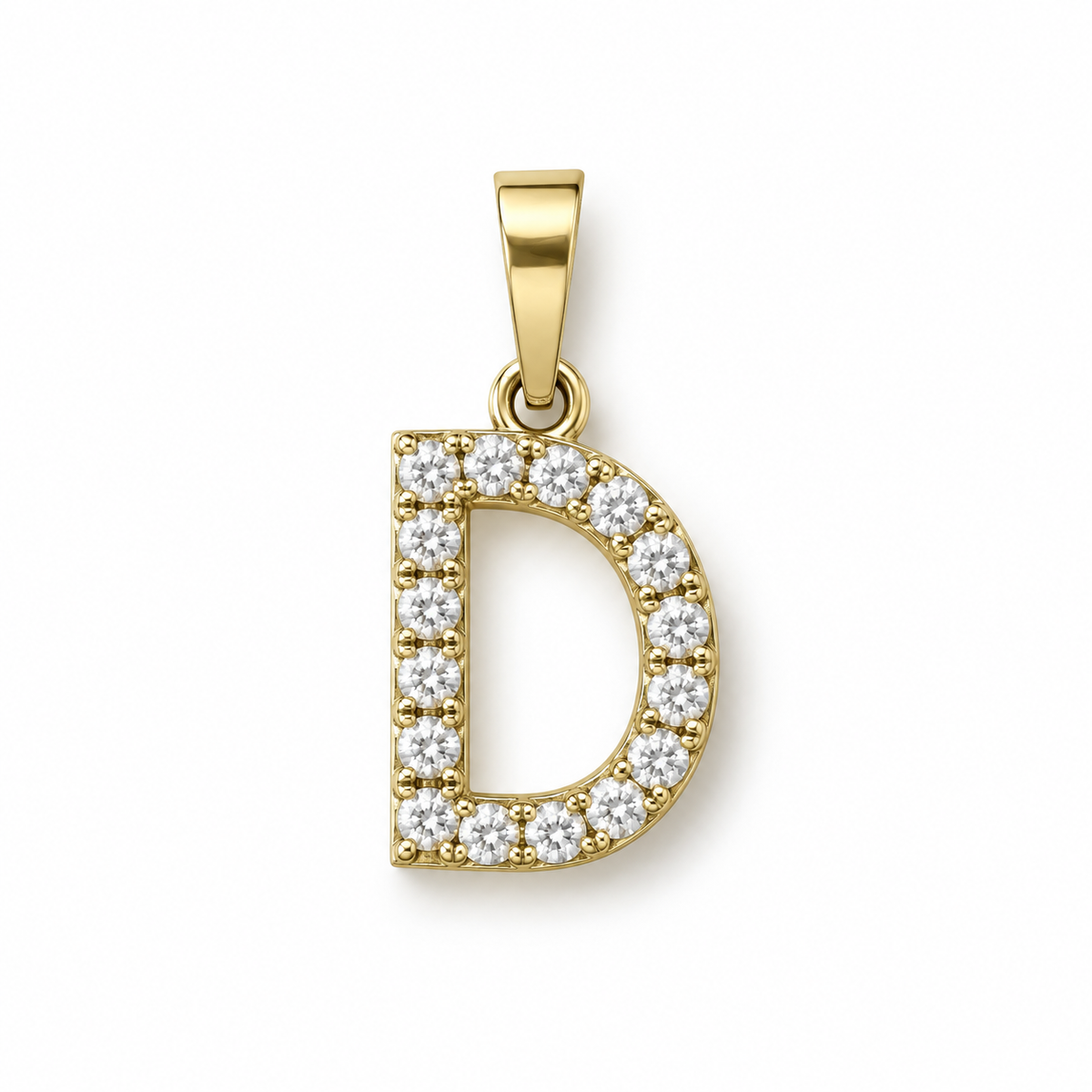 Buchstaben-Anhänger D aus 585 Gelbgold mit Zirkoniabesatz