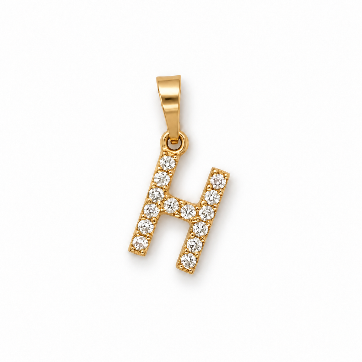Buchstaben-Anhänger H aus 585 Gelbgold mit Zirkonia und glänzend polierter Öse.
