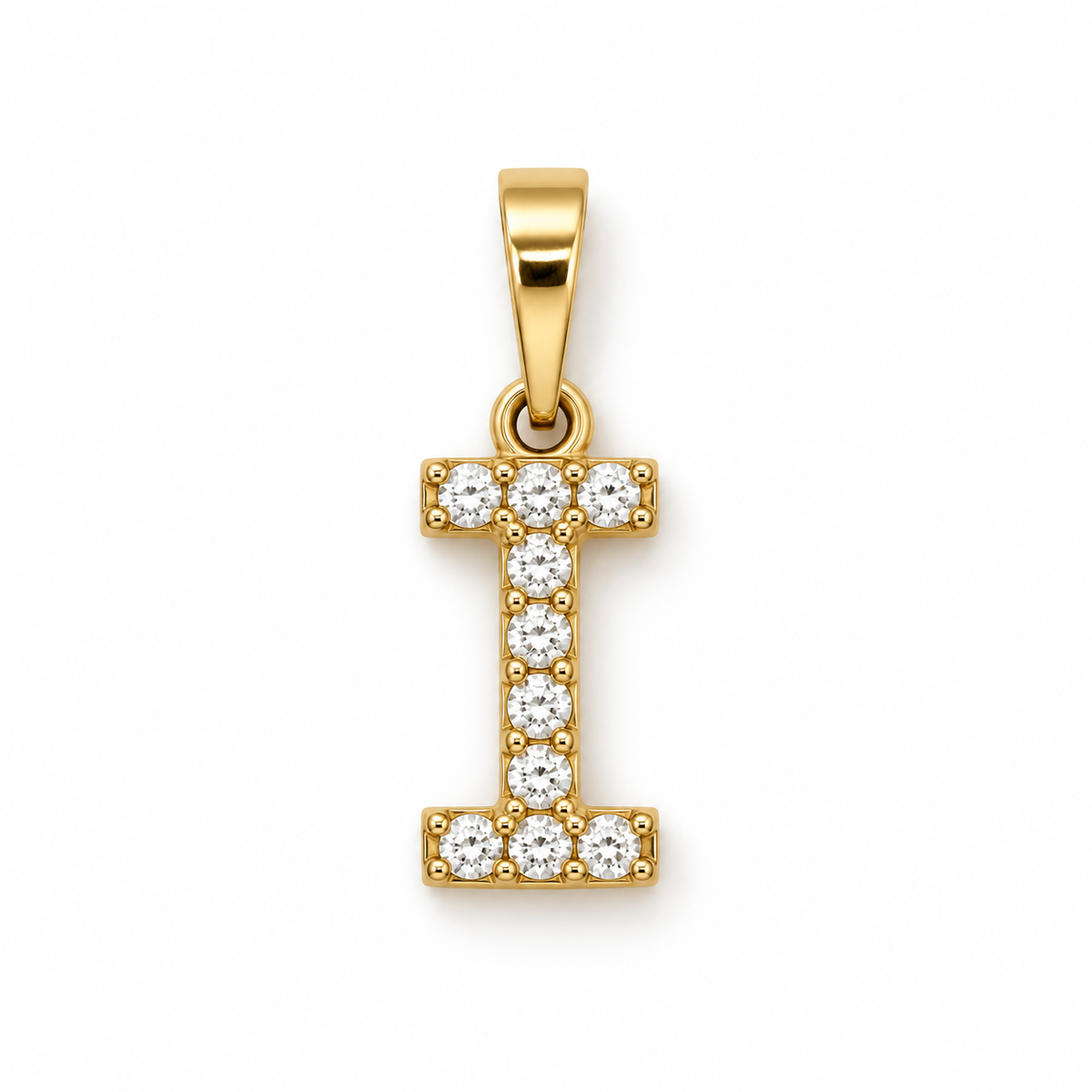 Buchstaben-Anhänger I aus 585 Gelbgold mit Zirkoniabesatz.