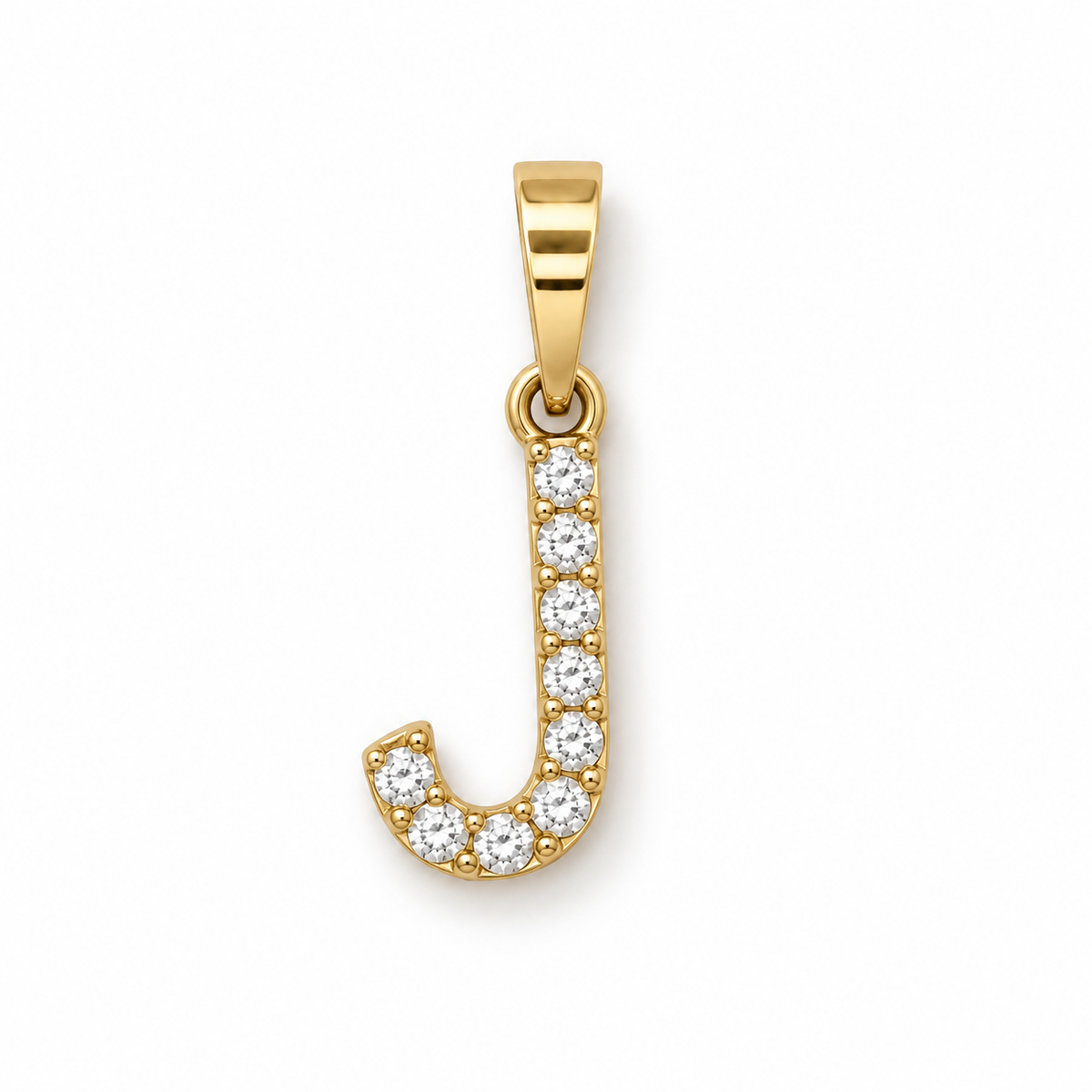 Buchstaben-Anhänger J aus 585 Gelbgold mit Zirkoniabesatz.