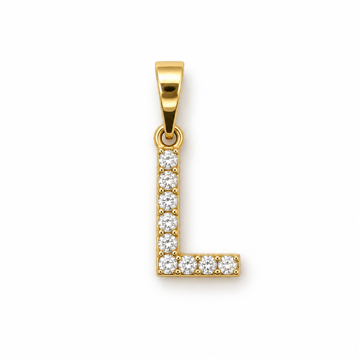 Buchstaben-Anhänger L aus 585 Gelbgold mit Zirkoniabesatz.