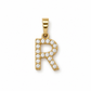 Buchstaben-Anhänger R aus 585 Gelbgold mit Zirkonia in Frontansicht.
