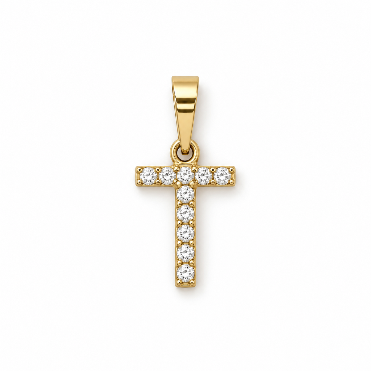Buchstaben-Anhänger T aus 585 Gelbgold mit Zirkonia
