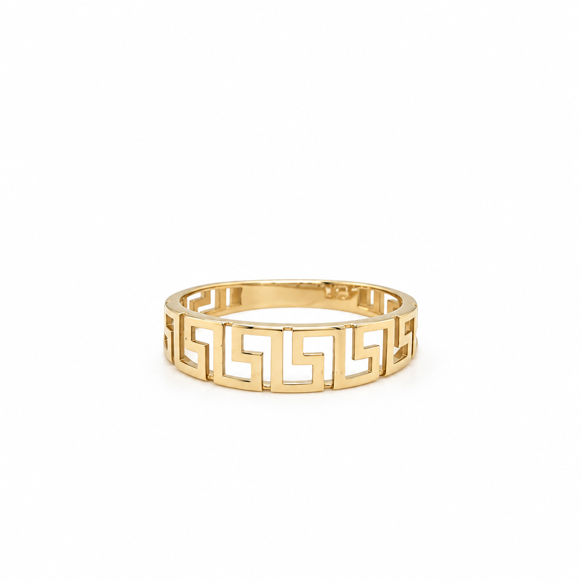 Damenring 585 Gelbgold mit geometrischem durchbrochenem Muster in Frontansicht