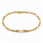 Figaro-Armband aus 585 Gelbgold mit länglicher, polierter Gravurplatte und Karabinerverschluss in Frontansicht.