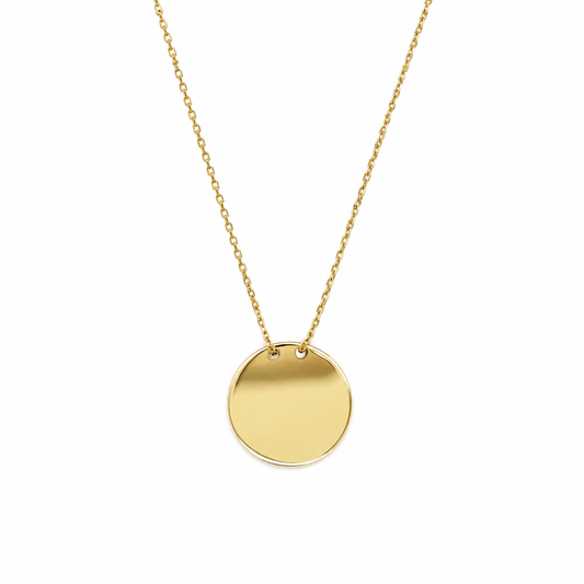 Gravurkette aus 585 Gelbgold mit runder Gravurplatte 15 mm in Frontansicht