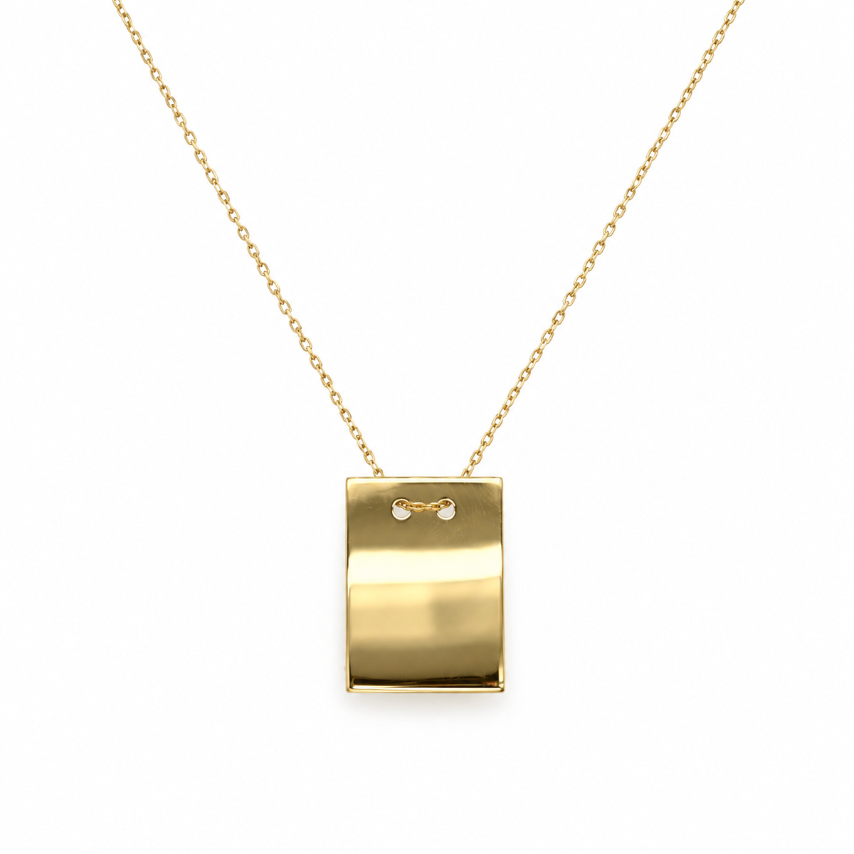 Gravurkette aus 585 Gelbgold mit rechteckigem Gravuranhänger – Frontansicht
