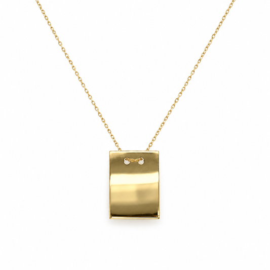 Gravurkette aus 585 Gelbgold mit rechteckigem Gravuranhänger – Frontansicht