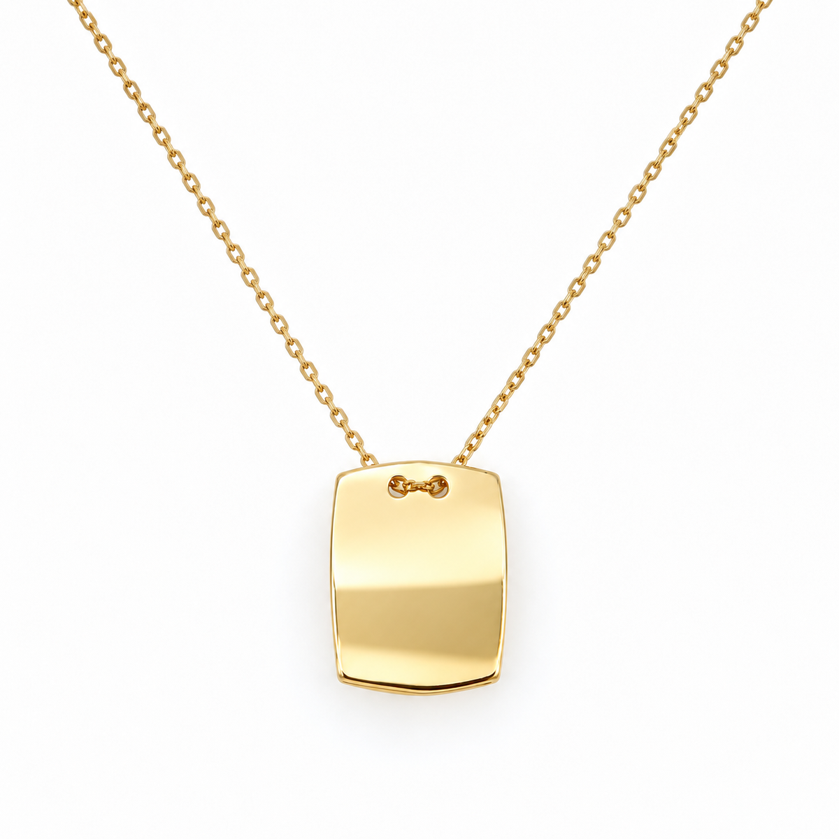 Gravurkette mit rechteckiger Gravurplatte aus 585 Gelbgold – Frontansicht