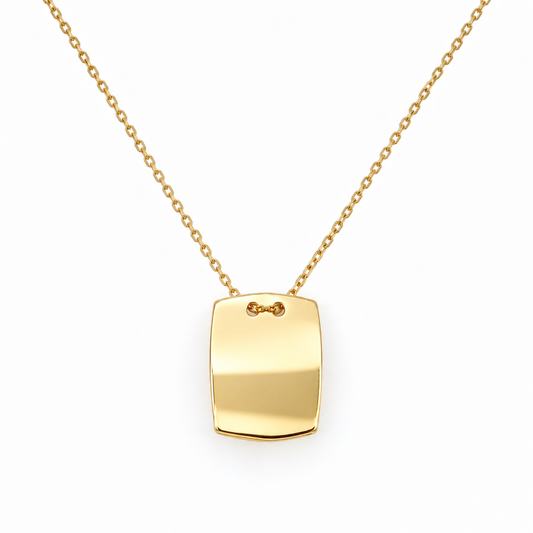 Gravurkette mit rechteckiger Gravurplatte aus 585 Gelbgold – Frontansicht