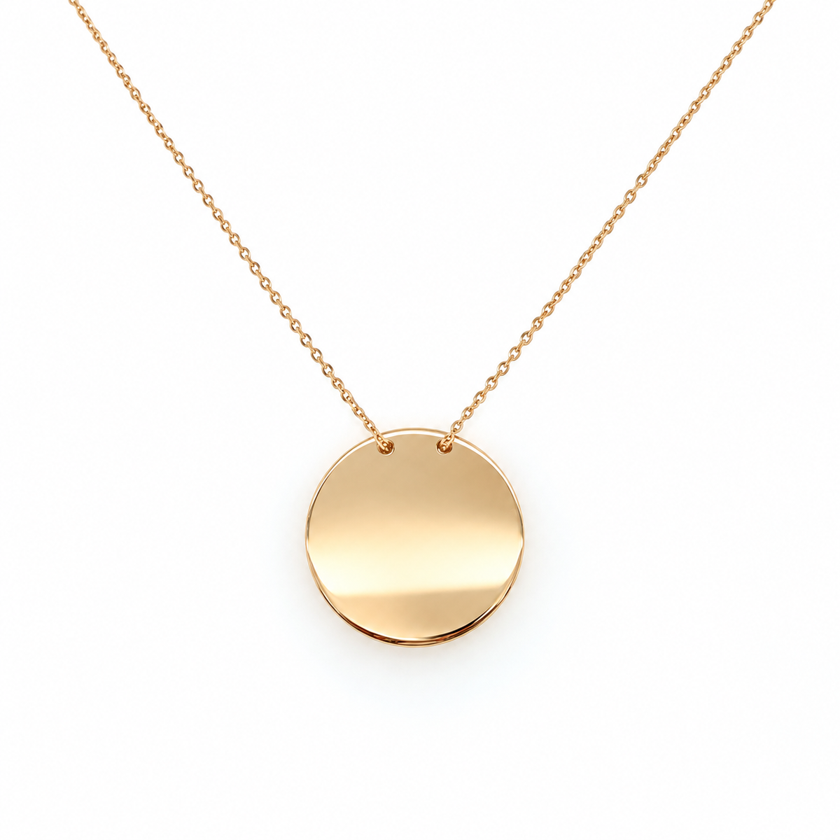 Gravurkette aus 585 Roségold mit runder 20 mm Gravurplatte – Frontansicht