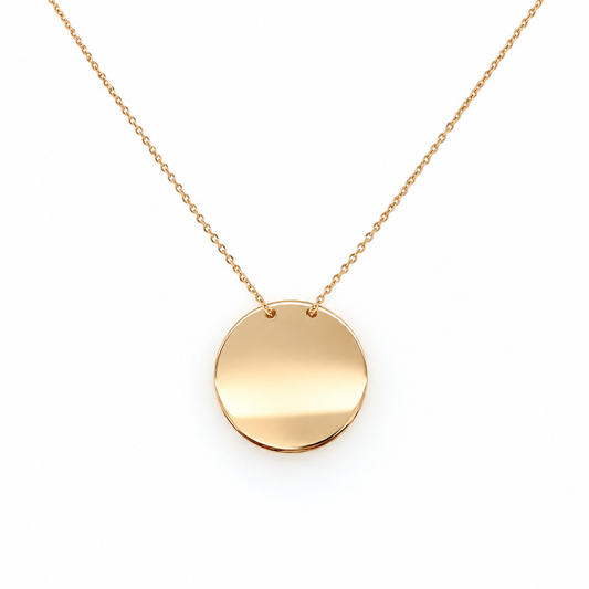 Gravurkette aus 585 Roségold mit runder 20 mm Gravurplatte – Frontansicht