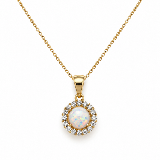 45 cm Kette aus 585 Gelbgold mit rundem Zirkonia Halo-Anhänger in Frontansicht