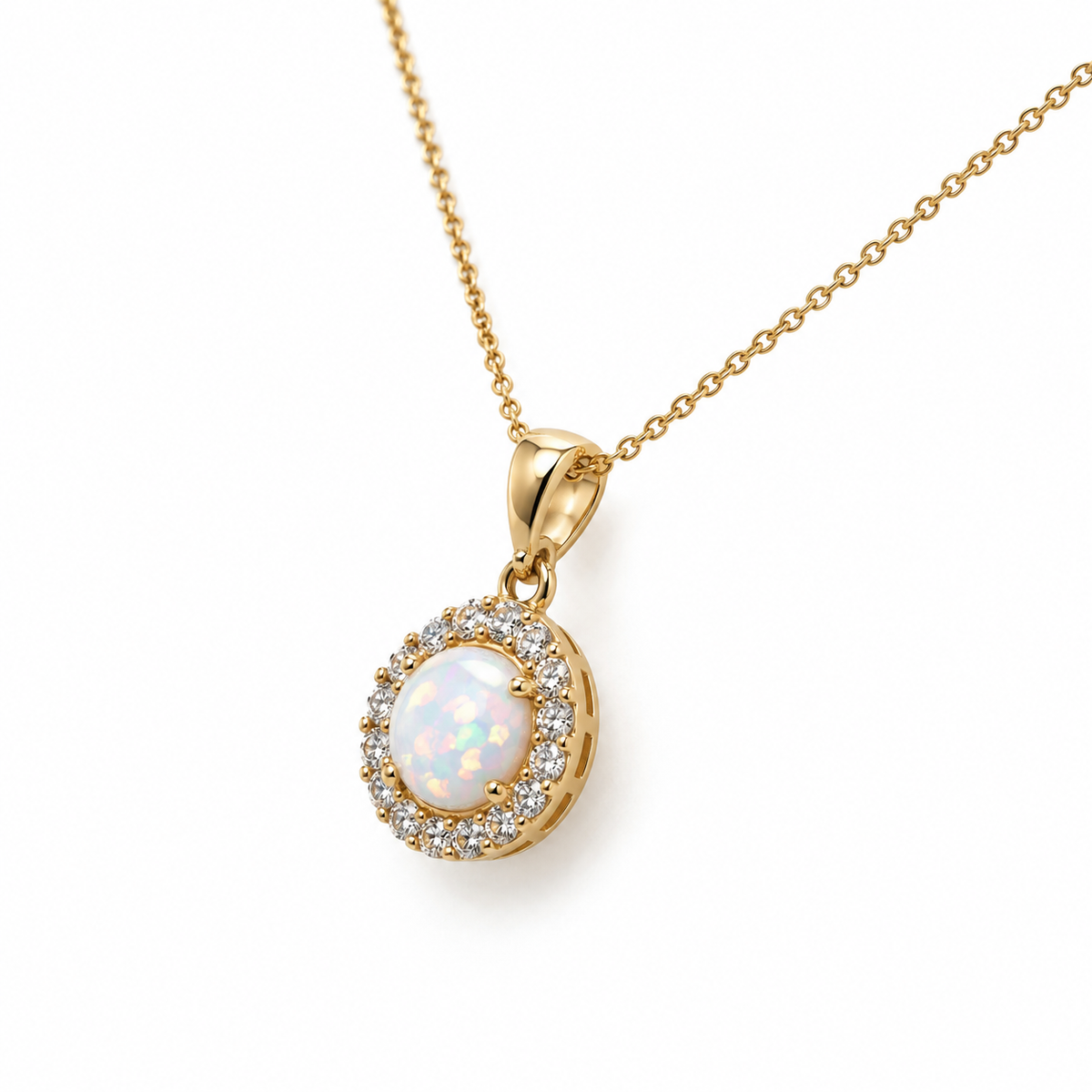 Runder 8 mm Zirkonia Anhänger aus 585 Gelbgold in schräger Ansicht