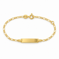 Kinderarmband aus 585 Gelbgold mit feiner Gliederkette, polierter Gravurplatte und zusätzlicher Zwischenöse auf weißem Hintergrund.