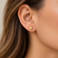 Kleiner Kleeblatt-Ohrstecker aus 585 Gelbgold mit ca. 5,3 mm Durchmesser am Ohr getragen.