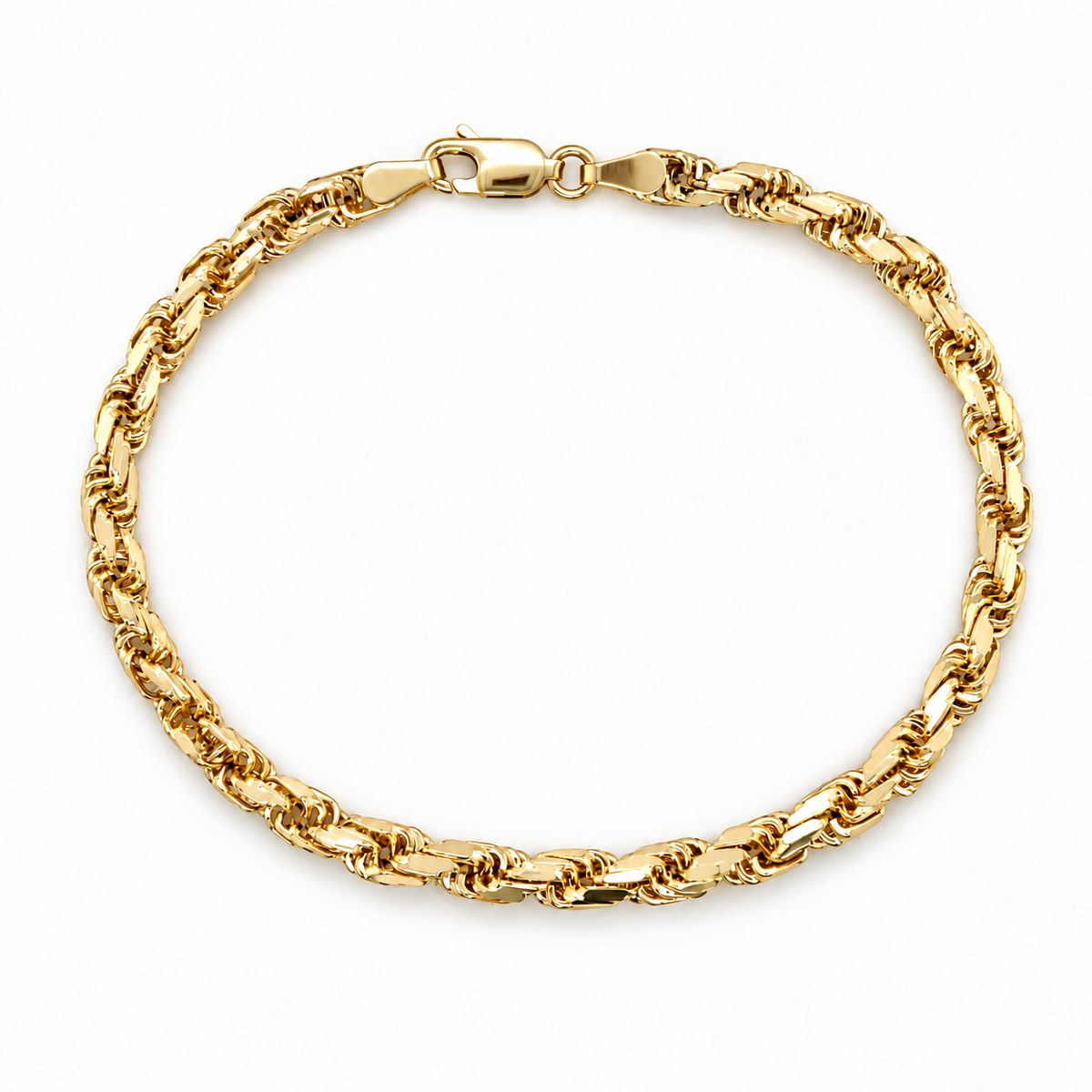 Detailansicht eines Kordelarmbands aus 585 Gelbgold mit gedrehter Gliederstruktur auf weißem Hintergrund.