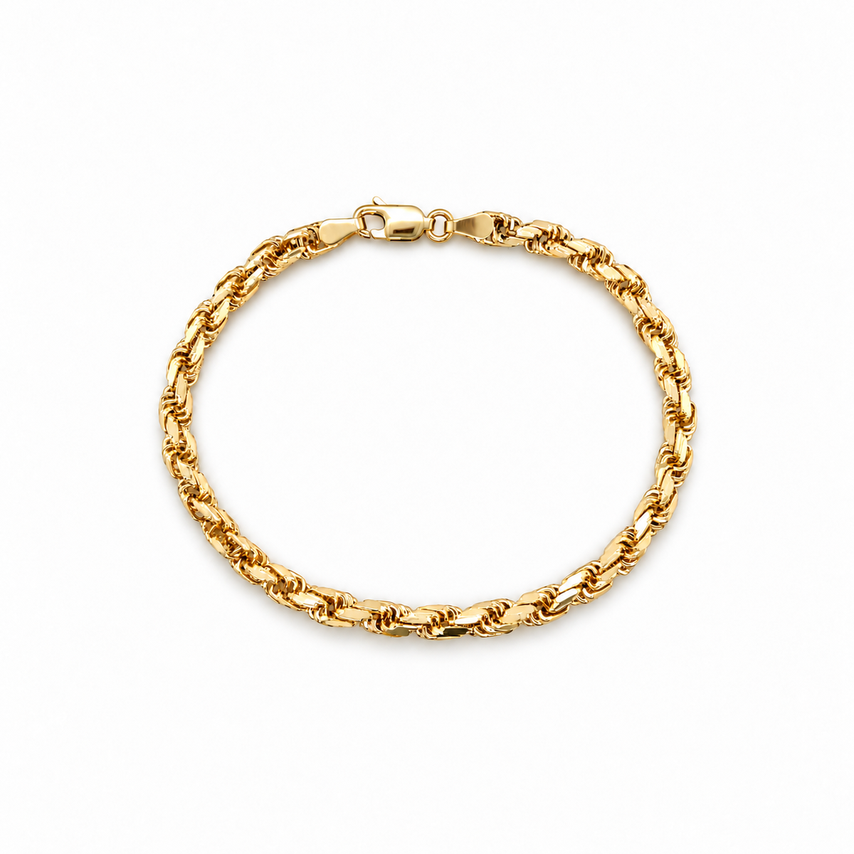 Kordelarmband aus 585 Gelbgold mit glänzend poliertem Kordelmuster und Karabinerverschluss in Frontansicht auf weißem Hintergrund.