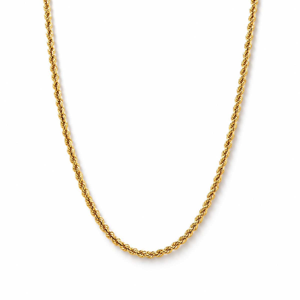 Kordelkette aus 585 Gelbgold mit 50 cm Länge und 2 mm Breite in symmetrischer Frontansicht auf weißem Hintergrund.