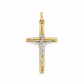 Kruzifix Anhänger aus 585 Gold mit gelbgoldenem Kreuz und weißgoldenem Jesus – Frontansicht