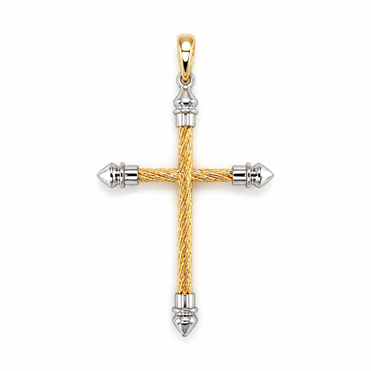 Massives Goldkreuz aus 585 Gelbgold und Weißgold – Frontansicht