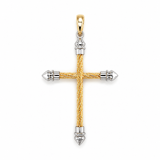 Massives Goldkreuz aus 585 Gelbgold und Weißgold – Frontansicht