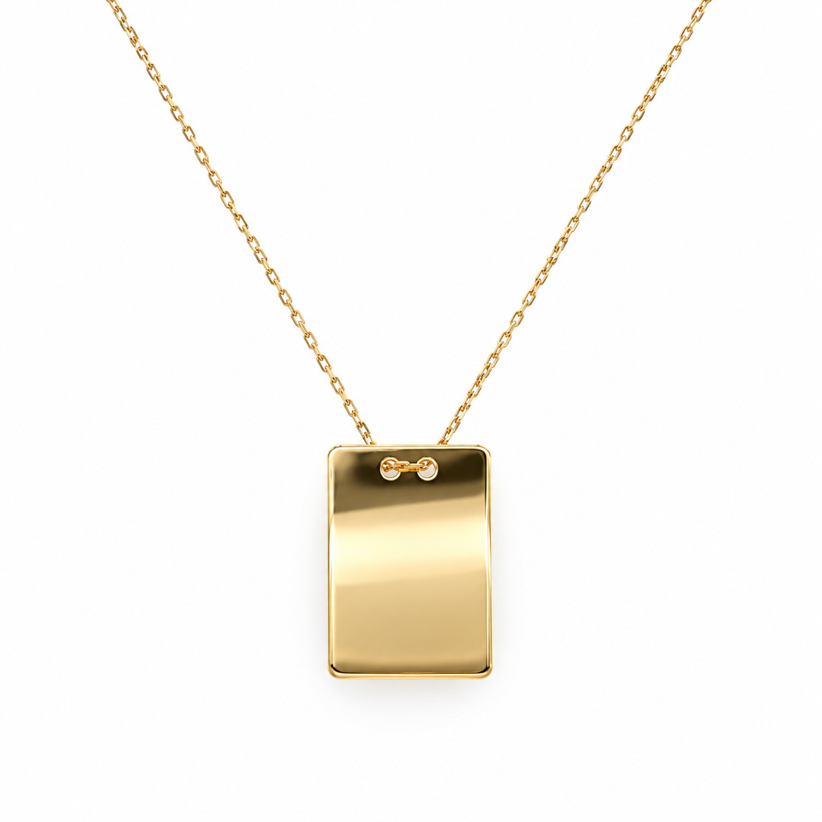 Rechteckige Gravurplatte aus 585 Gelbgold an 42 cm Kette – Frontansicht