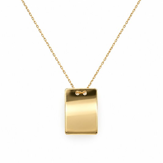 Rechteckige Gravurplatte aus 585 Gelbgold an 42 cm Kette – Frontansicht