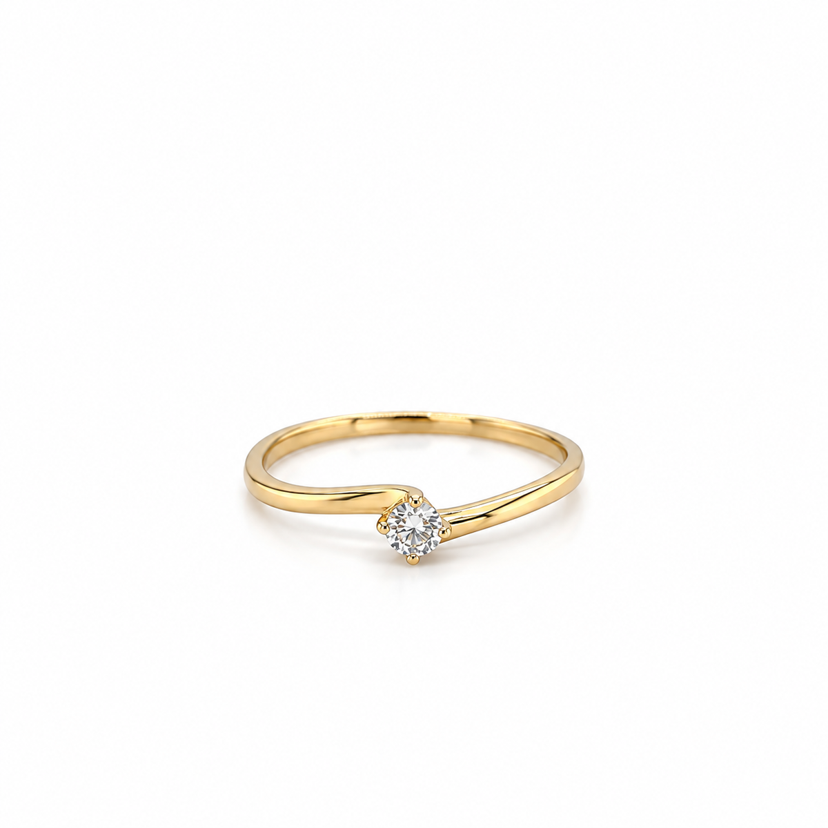 Verlobungsring 585 Gelbgold mit rundem Zirkonia in Solitärfassung