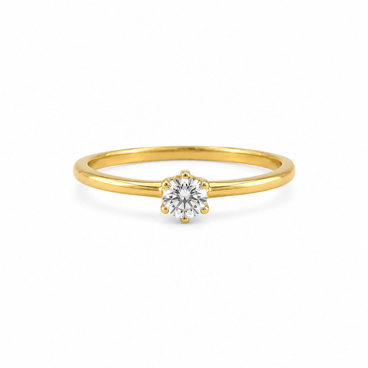 Zirkonia Ring aus 585 Gelbgold mit rundem Stein in Frontansicht
